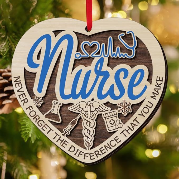 Nurse Ornaments for Christmas Tree - Wooden Christmas Ornaments 2025 for Tree Decorations - Nurse Gifts for Women, Retirement RN LPN Appreciation Thank You Gifts for Nurses Female Coworkers