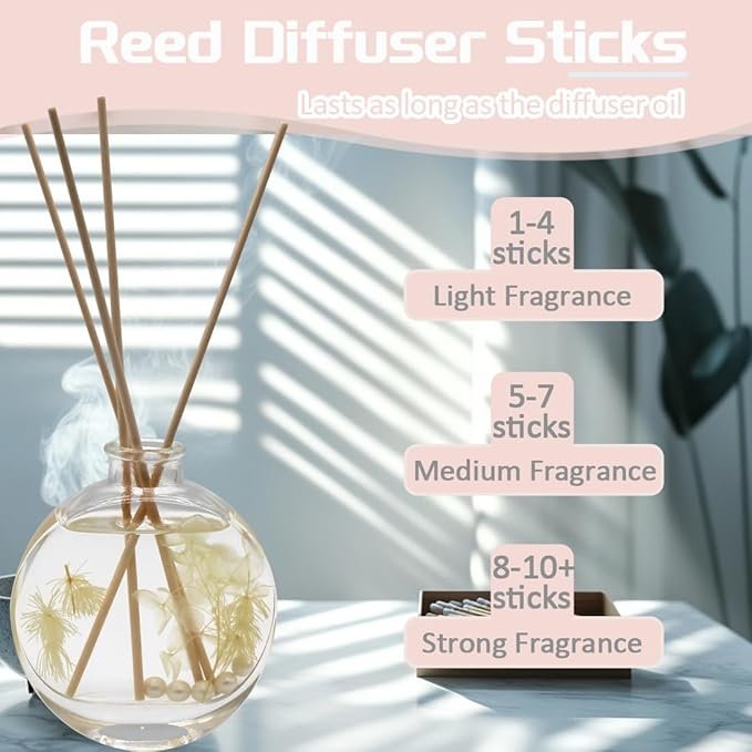 100PCS Reed Diffuser Sticks, 8 Inch Rattan Fiber Sticks Essential Oil Aroma Diffuser Sticks,Long-Lasting Diffuser Replacement Sticks (Primary Color)