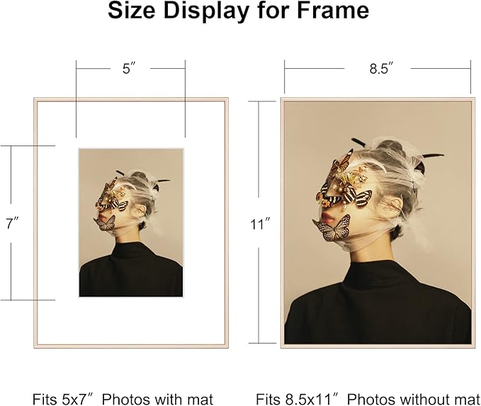 8.5x11 Picture Frame Set of 3, Brass Modern Thin Aluminum Metal Photo Frame with HD Glass, Fits 5x7 with Mat or 8.5 x 11 without Mat, for Tabletop and Wall Mounting