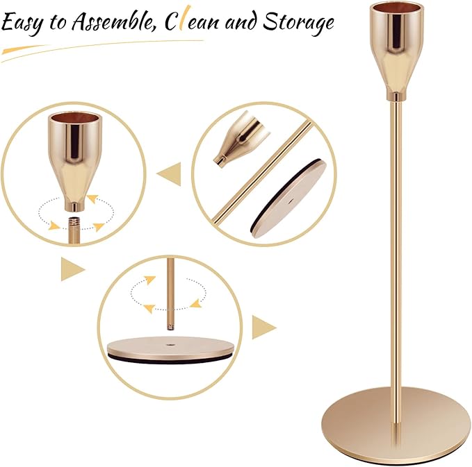 Set of 6 Candlestick Holders Gold Taper Candle Holders Tall Candle Sticks Holder Decor for Christmas, Wedding, Dinning, Anniversary, Party, Holiday