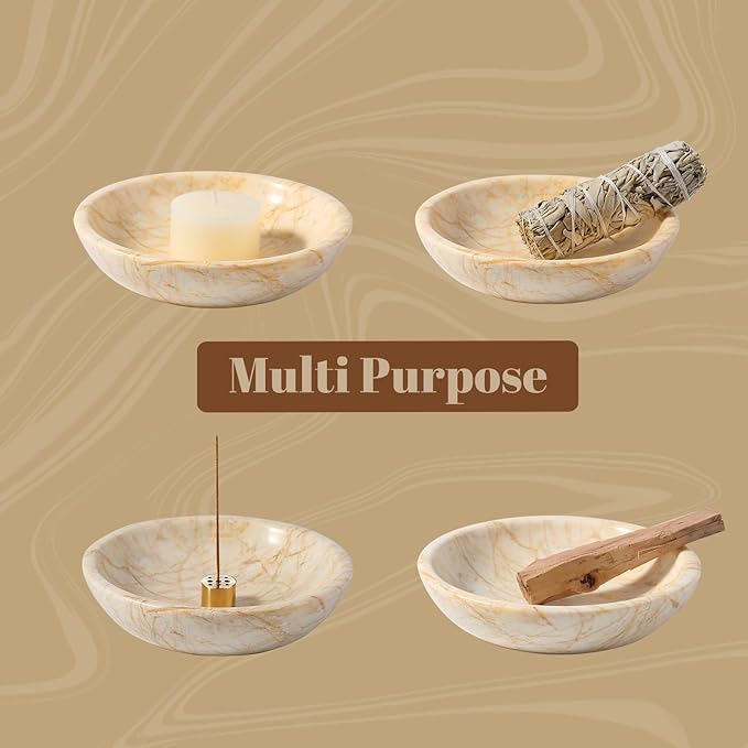 Koville Natural Marble Incense Holder, Incense Holder for Sticks with 9 Holes, Handmade Incense Burner Ash Catcher for Meditation Yoga SPA, Balsam Fir/Palo Santo/Sage/Cone (Gold)
