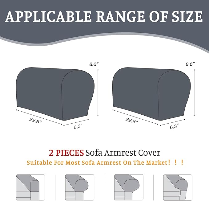 Sectional Couch Covers for Sofa Cushion L Shaped Couch Cover Washable Soft Couch Cushion Covers Stretch Sofa Slipcovers(2-Piece for Sofa Armrest Cover, Dark Grey)
