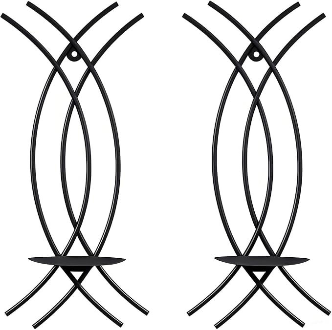 Black Wall Sconce Set of 2, Metal Candle Holder,Modern Hanging Decoration for Living Room, Farmhouse,Wall Mounted Candelabra with Minimalist Lines,Gothic Antique Decor