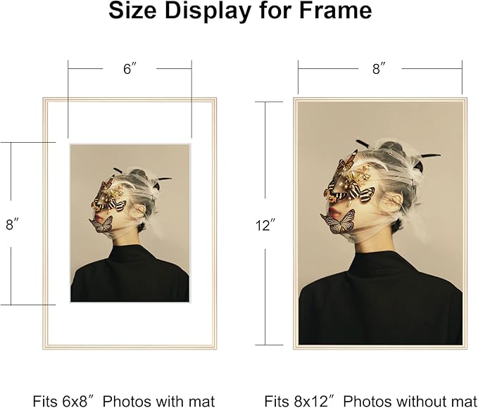 8x12 Picture Frame Set of 4, Matted Brass Simple Modern Brushed Thin Aluminum Metal Photo Frame Fits 6x8 with Mat or 8 x 12 without Mat Vertical and Horizontal for Tabletop and Wall Mounting