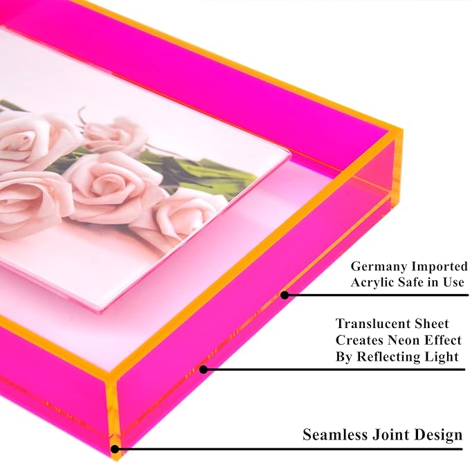 5x7 Acrylic Picture Frame Neon Floating Photo Frame for Wall Mount and Tabletop Decorative in Gallery Home Office, Neon Pink