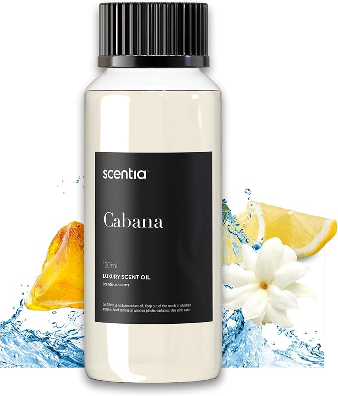 Scentia Hotel Diffuser Oil Inspired by 5-Star Hotel Scent - 120 mL 4.06 fl oz - Essential Oil Blend Botanical Jasmine, Bergamot & Fresh Notes for Aromatherapy Diffusers - Cabana, Christmas Gift