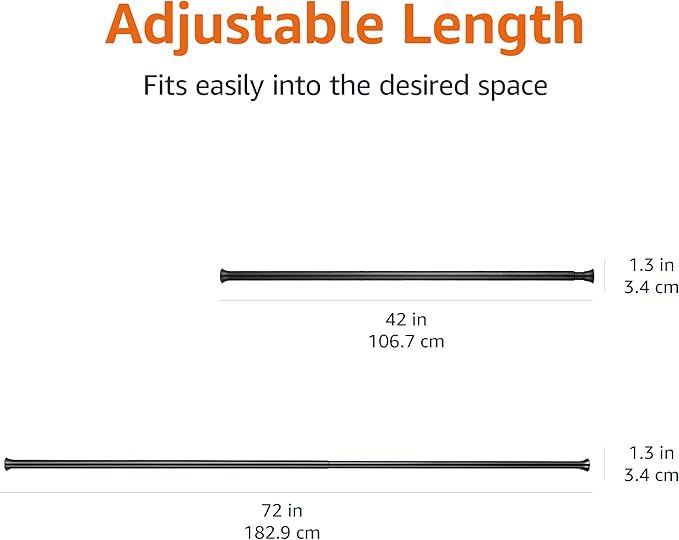 Amazon Basics No Drill Easy Install Sturdy Shower Curtain Tension Rod, Adjustable Length, 42-73", Black