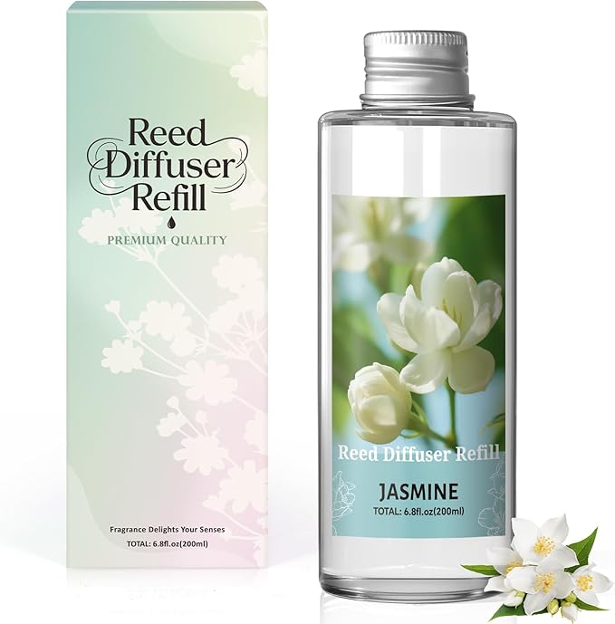 SCENTORINI Reed Diffuser Oil Refill, Jasmine Diffuser Oil 6.76 Fl Oz, Natural Scented Essential Oil Refill Long Lasting Home Fragrance for Room Spa Aromatherapy Bathroom Home Decor