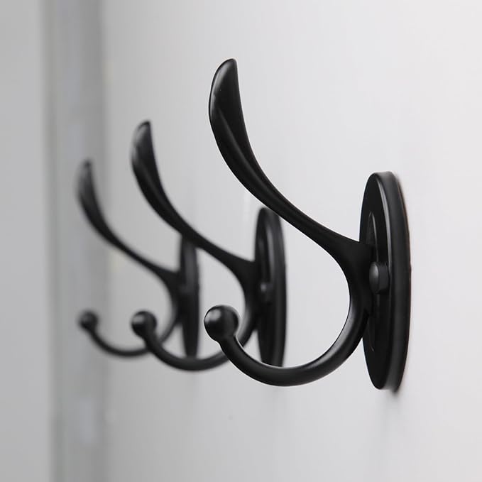 5pcs Black Coat Hooks Wall Mounted Coat Hooks Farmhouse Matte Black Wall Hooks with Screws Metal Matte Black Towel Hooks for Bathrooms Entryway Hooks for Hanging Coats, Keys, Hats, Scarves, Robe, Bags