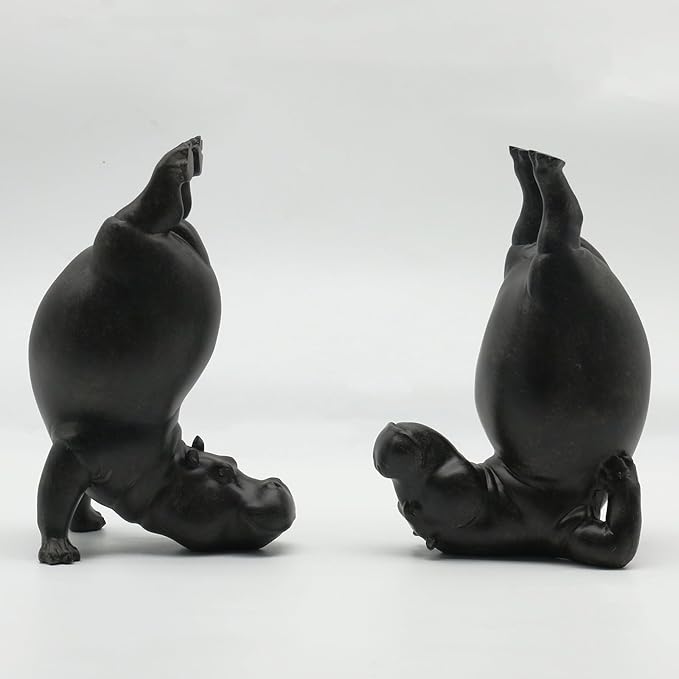 Lukitas Upside Down Hippo Decorative Bookends, Non-Slip Book Holders, Whimsical Animal Ornaments for Office Home Bookshelf Decor, Black, Resin 8.5''