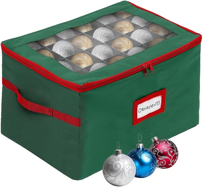 HOLDN’ STORAGE Christmas Ornament Storage Box with Dividers - Fits 96-3” Ornaments, 4 Removable Trays, Durable & Space-Saving, Clear Top Lid, Convenient Storage Designed, Green