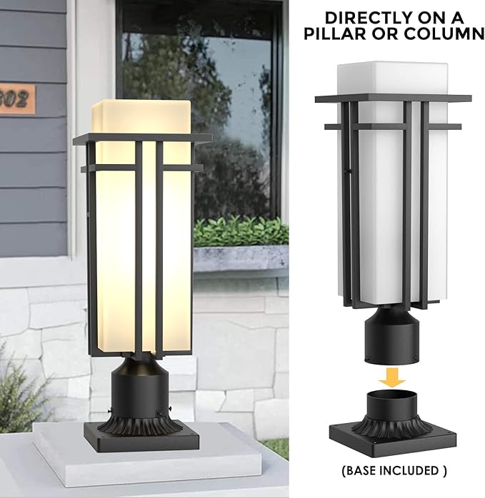Outdoor Post Light Fixture - Aluminum Lamp Posts Outdoor Lighting, Outdoor Lightpost Lantern with 3-Inch Pier Mount Base Outside Pole Lighting for Porch Garden (22''H, 1 pc)