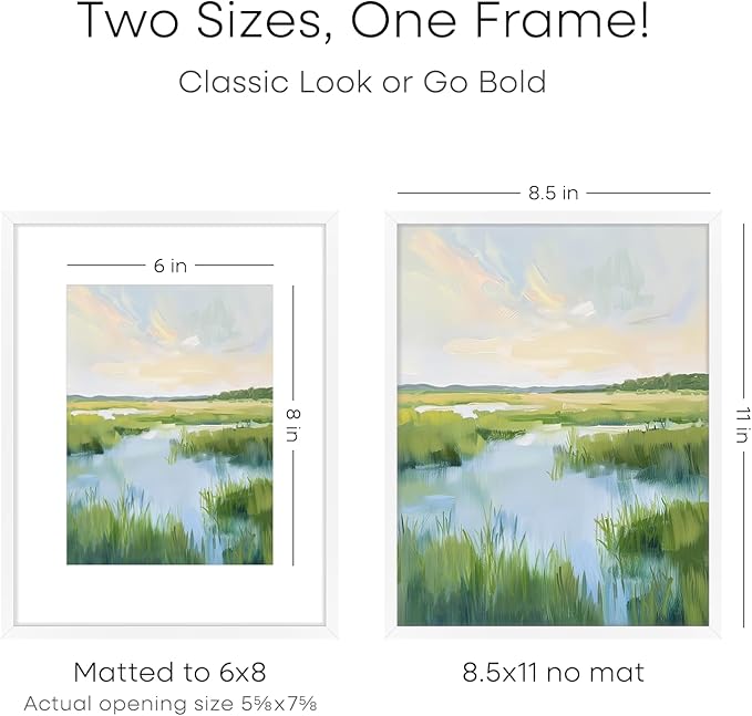 Homeforia White Picture Frame 8.5 x 11, High End Metal 8.5x11 Poster Frames with Mat 6x8 Photo, 8.5 x 11 Frame Matted to 6 by 8 Art, 8.5by11 Wall or Tabletop Frames, Tempered Glass, Wall Kit, Set of 1
