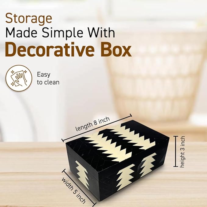 Perilla Home ﻿Home Decor Decorative Storage Wooden Box Small Wooden Organizer Tool Stash Card Craft Trinket Memory Keepsake Jewelry Box for Men and Women, Makalu, Gifts For All, Black & Off White