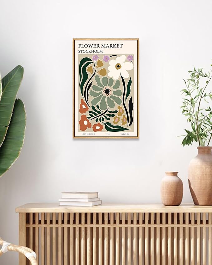 Zzuyi Framed Flower Market Wall Art,Botanical Prints,Green Flower Prints Anthropologie art for Bathroom,Aesthetic Decor-16"x 24"