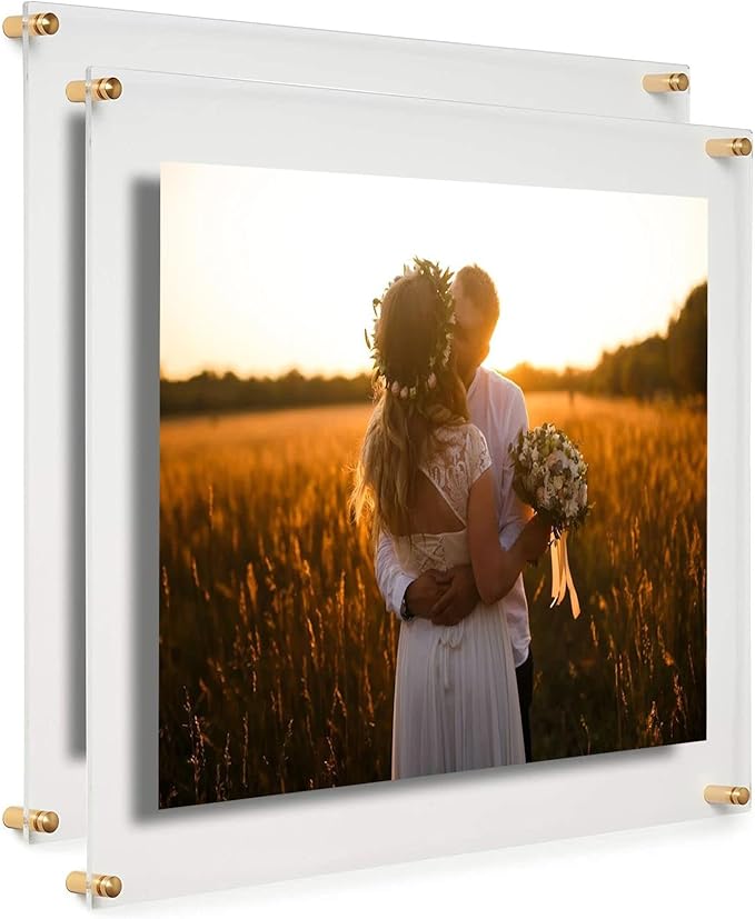 Acrylic Floating Frames Gold Standoffs(2-pack) 20" x 24" Clear Acrylic Frames for Wall Mount Floating Picture Frame, Diploma Poster Certificate Hanging Photo Display Degree Prints Artwork Documents