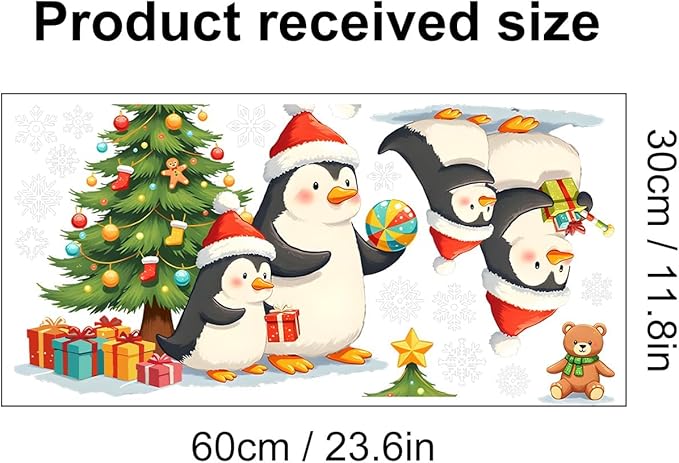 Penguin Christmas Wall Decals | Peel and Stick Holiday Decorations with Santa Hats, Gifts & Tree – Removable Snowflake Vinyl Stickers for Winter Wall, Window, Living Room, Office & Seasonal Displays