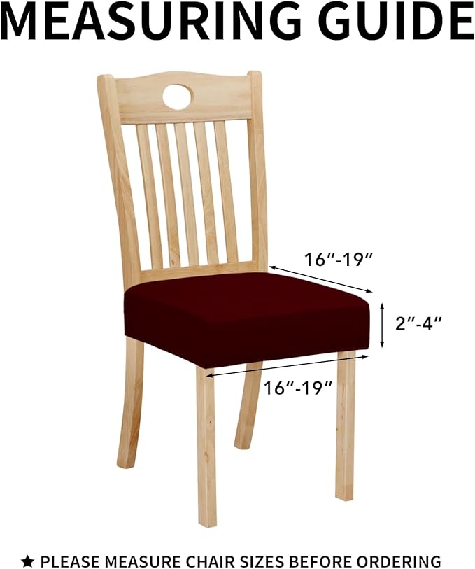 Easy-Going 100% Waterproof Seat Covers for Dining Room Chairs Set of 2, Stretch Chair Seat Slipcovers Protector Removable and Washable Kitchen Dining Chair Covers, Wine