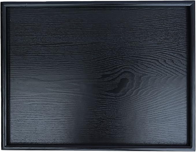 22 x 18 Inches Extra Large Solid Wood Serving Tray for Tea Coffee Table Snack Food Meals Serving Plate Kitchen Party Bar Breakfast Server with Raised Edges Black Wooden Decorative Ottoman Tray
