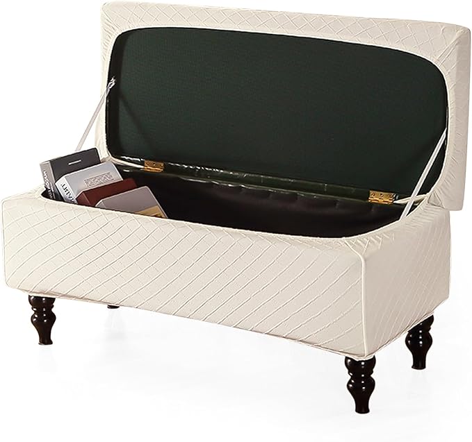 FUANGUI Ottoman Cover Stretch Storage Ottoman Bench Slipcover Jacquard Folding Storage Bench Ottoman Cover Footrest Stool Slipcover Footstool Protector Cover with Elastic Bottom,Medium