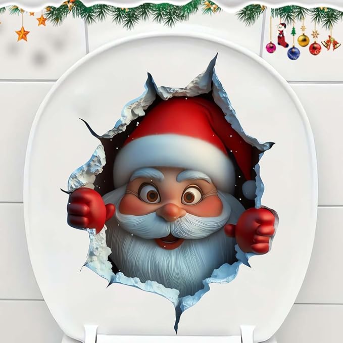 Christmas Creative Wall Sticker, 2026 New 3D Wall Breaking Santa Claus Sticker, Removable Xmas Holiday Decals for Walls, Festive Living Room Decor for Home Door Window (2 PCS)
