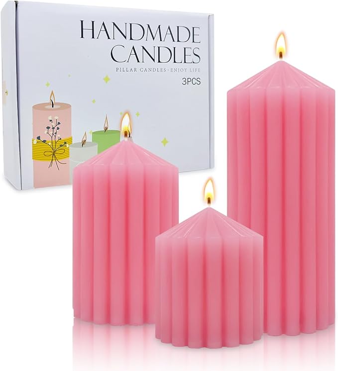 Pink Handmade Decorative Pillar Candles - 2.75×3"/4"/6" Fat Candles - Long Lasting Burning Candles for Home Decor, Gifts & Events