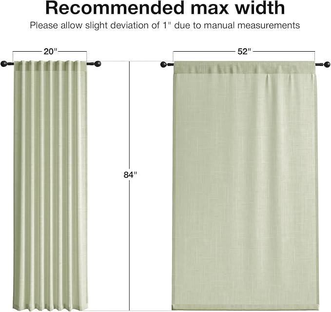 Anmao Natural Linen Curtains for Living Room 84 Inch Length 2 Panels Set, Light Filtering Semi Sheer Window Curtain Drapes for Bedroom with Curtain Rings and Clips, 52 Inch Wide Each Panel, Sage
