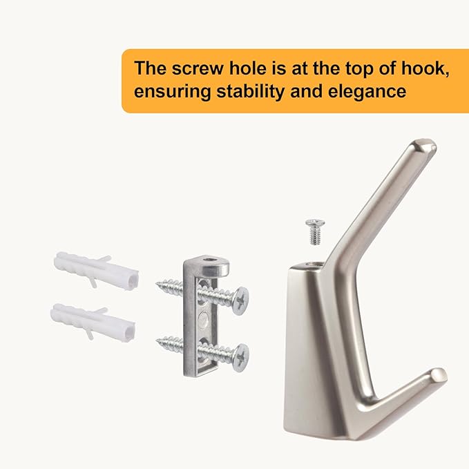 SIAMESE Aluminum Towel Hooks, 4 Pcs Brushed Nickel Coat Hooks, Wall Hooks for Clothes, Jackets, Shower, Robe, Hat, Towel, in Bathroom, Kitchen, Living Room, Bedroom(Brushed Nickel)