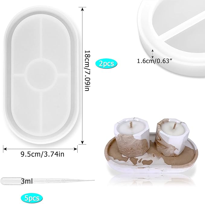 2 Pieces DIY Tray Resin Mold Kit, Silicone Oval Craft Dish Plate Mould, Jewelry Epoxy Resin Casting Coaster Mold, Terrazzo Jesmonite Tray Maker Design Handmade Tray for Home Decor