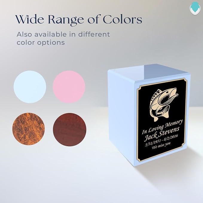 GetUrns Custom Fishing Small Urn Box for Human Ashes I Personalized Wooden Keepsake Cremation Urn for Male or Female I Light Blue Memorial Box I 40lbs