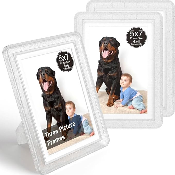 Crystal 5x7 Picture Frame with Acrylic Front 3 Pack, ABS Frame for 5x7 or 4x8 Photos, Shatterproof UV-Resistant Tabletop Photo Frame, Vertical/Horizontal Display for Home Décor