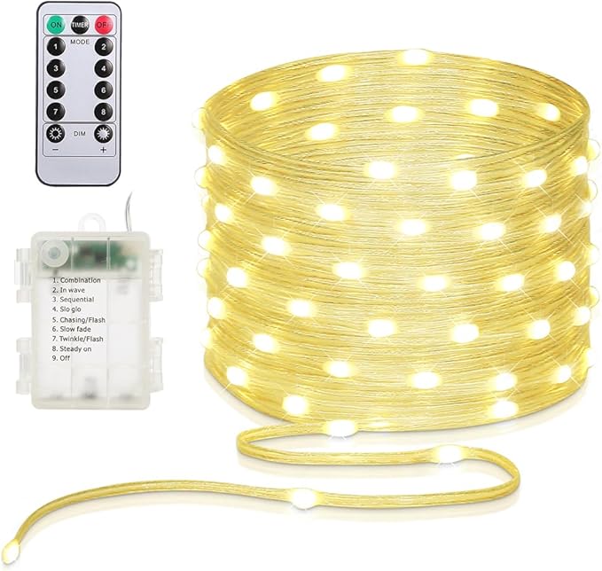 16.5ft Battery Operated String Lights, 50 LED Fairy String Lights Battery Powered with Remote & Timer for Indoor Outdoor Christmas Trees Wreath Decoration Party Bedroom Patio Decor-Warm White