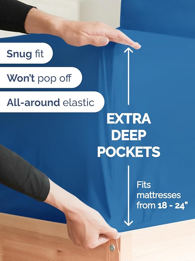 Extra Deep Full Sheet Set - 6 Piece Breathable & Cooling Sheets - Hotel Luxury Bed Sheets Set - Easy & Secure Fit - Soft, Wrinkle Free & Comfy Sheets Set - Royal Blue Sheet Set with Extra Deep Pockets