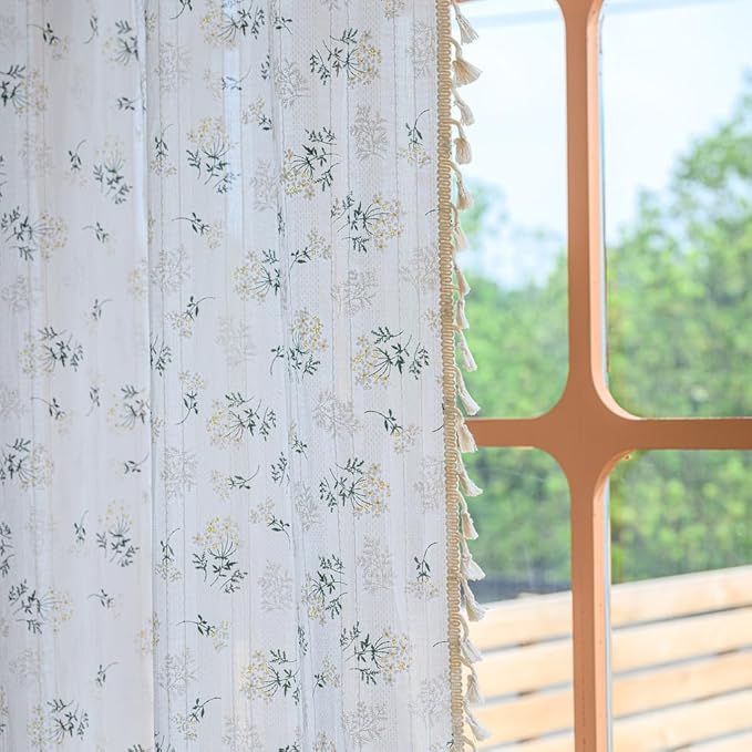 OYX Boho Curtains 96 Inch Length 2 Panels for Living Room, Bedroom Light Filtering Drapes, Farmhouse Vintage Country French Rustic Tassels Pattern Rod Pocket Aesthetic Decor Window Treatments
