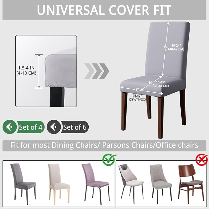 Dining Chair Covers Set of 4, Stretch Kitchen Removable Washable Chairs Slipcovers Seat Protector for Home, Party, Banquet (Light)