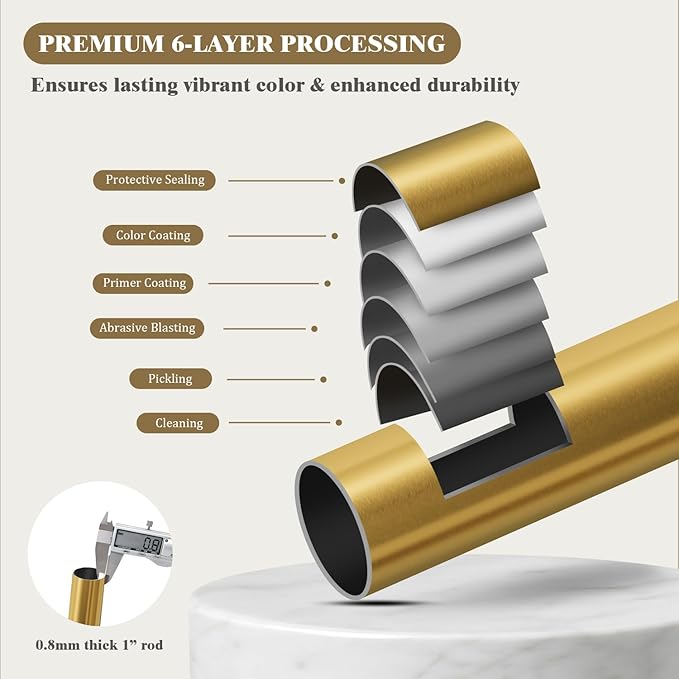 Oneach Heavy Duty Curtain Rods for Windows 48 to 84 Inch, 1 Inch Brass Gold Curtain Rod, Adjustable Length Rod with Metal Finials, Modern Decorative for Bedroom Kitchen Living Room (16 to 88 Inch)