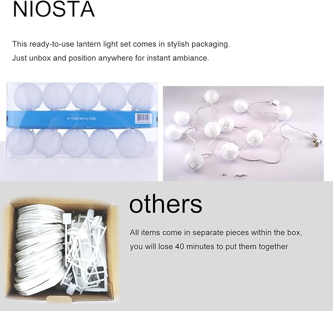 Lantern String Lights,Plug in & Connectable Decorative Lights,for Indoor & Outdoor Ambience Decoration,White Paper Lantern