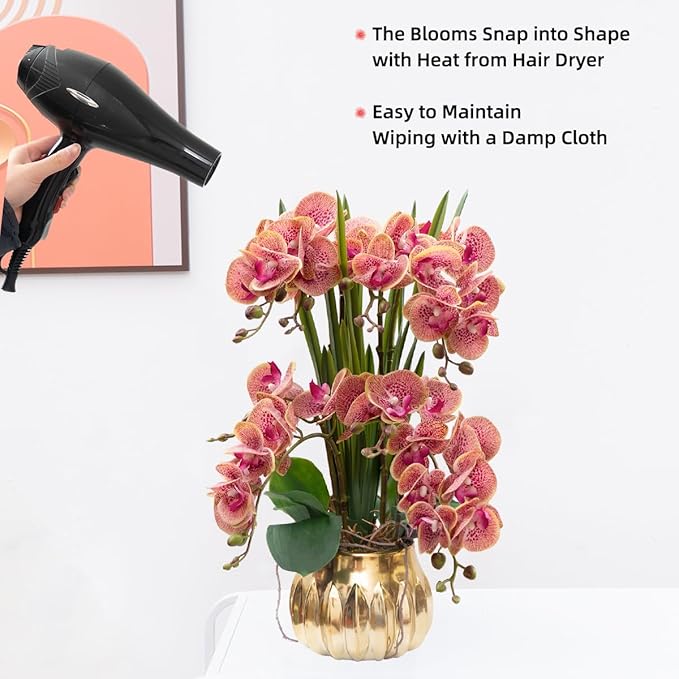 CXGS Artificial Orchid Flower Real Touch Faux Orchids in Ceramic Vase Large 22.9'' Fake Flowers Purple Dapple Phalaenopsis Floral for Home Indoor Decor