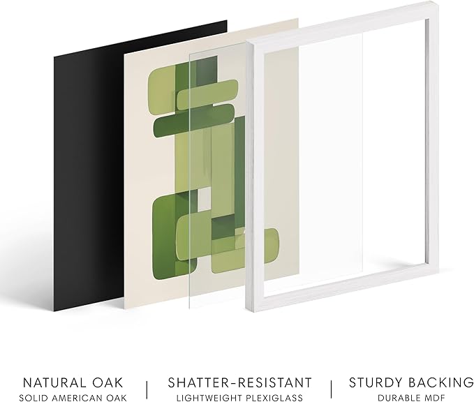 HAUS AND HUES Modern Abstract Wall Art - Blue and Green Living Room Art, Modern Artwork for Walls, Minimalist Picture for Living Room(Green Geometric, White Frame, 11x14)