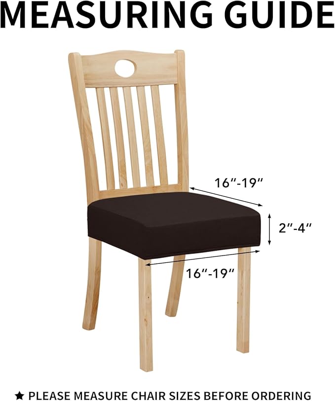Easy-Going 100% Waterproof Seat Covers for Dining Room Chairs Set of 6, Stretch Chair Seat Slipcovers Protector Removable and Washable Kitchen Dining Chair Covers, Chocolate