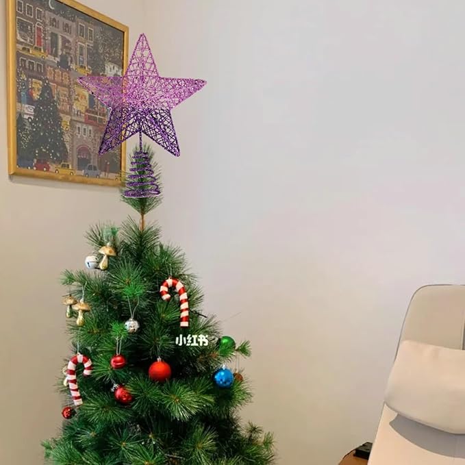 BinaryABC Christmas Tree Topper Star,Glittering Christmas Tree Decoration Ornaments,20cm (Purple Gradient)