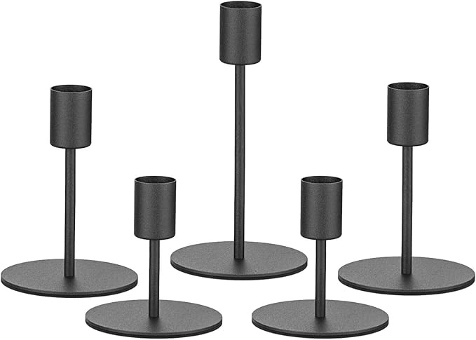 Smtyle Short Black Taper Candle Holder for Candlesticks, Christmas Candelabra Heavyweight Rustic Centerpieces for Tables, Dining, Fireplace, and Mantel Decor Original Design