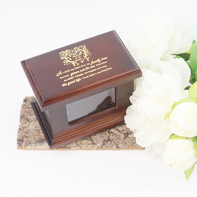 5.5 Inches Small Wood Urns for Ashes, Funeral Memorial Urns with Photo Frame, Small Urns Keepsake Wooden Urns Box and Casket, Picture Frame Keepsakes Urns for Human/Pet Ashes-Tree