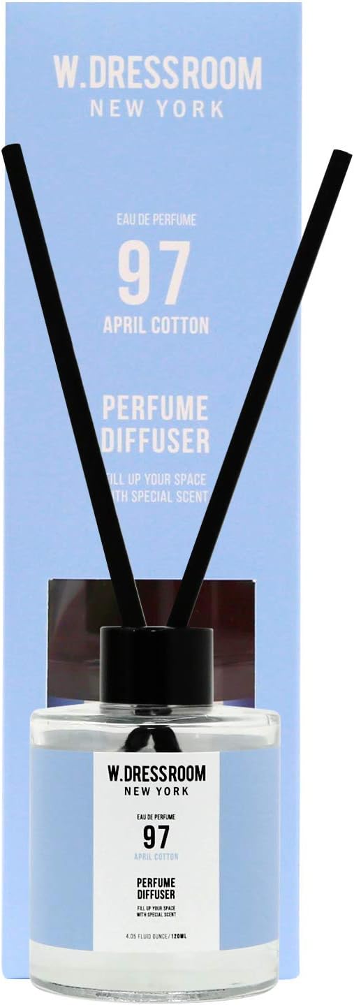 W.Dressroom April Cotton Reed Diffuser Set - Clean Linen Home Fragrance | Water-Based, Refill-Ready, Minimalist Design | 120ml Diffuser for Bathroom, Bedroom, Gift