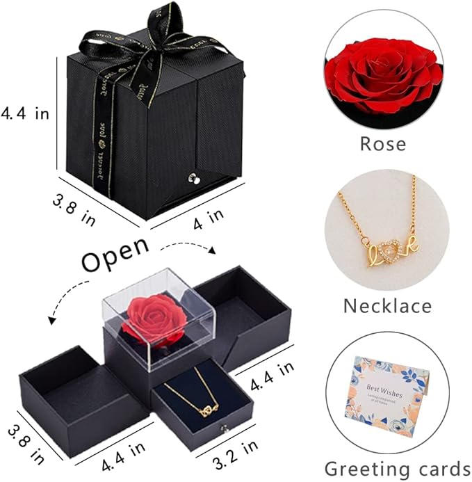 EIGHTOWN Roses Bouquet Artificial Flower - Preserved Blue Rose Flowers with Love Necklace for Her - Unique Gifts Valentine's Day, Mother's Day, Thanksgiving, Birthday, Anniversary