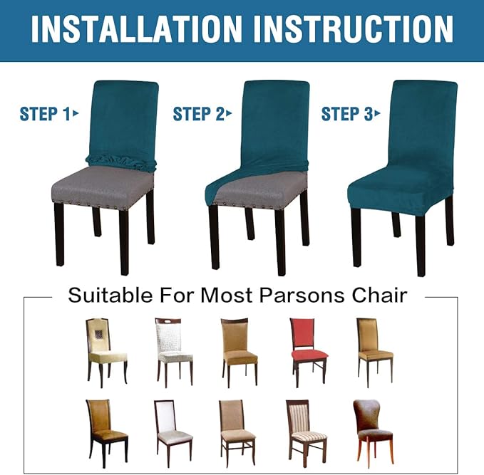 H.VERSAILTEX Velvet Dining Chair Covers Stretch Chair Covers for Dining Room Set of 2 Parson Chair Slipcovers Chair Protectors Covers Dining, Soft Thick Solid Velvet Fabric Washable, Deep Teal