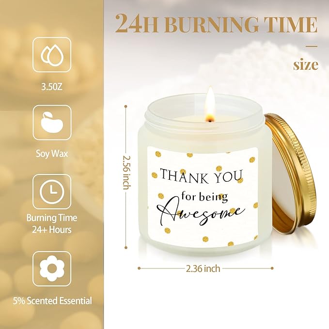 MTLEE 20 Pcs Thank You Candles Bulk 3.5 oz Christmas Employee Appreciation Gifts Scented Soy Wax Candles Thank You for Being Awesome Inspirational Jar Candle for Nurse Volunteer Coworker(Elegant)