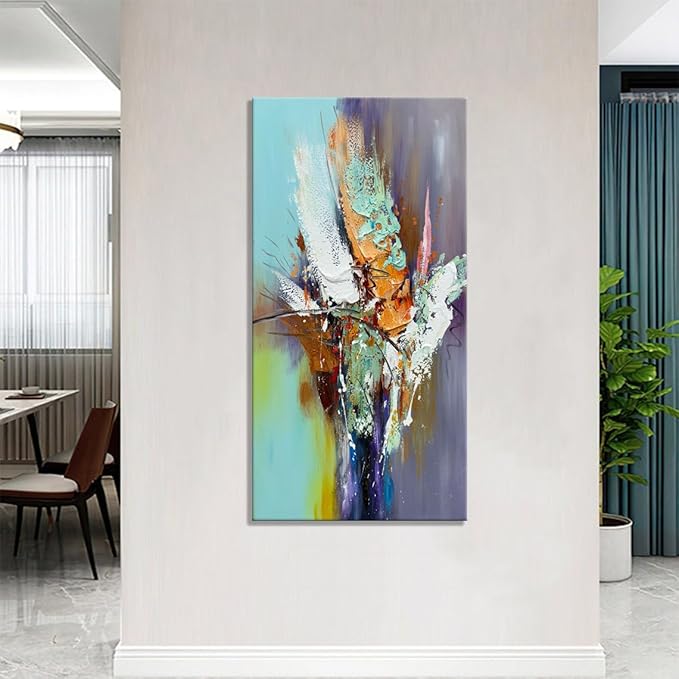 zoinart Hand Painted Textured 3D Wall Art 24x48 Inches Colorful Oil Paintings Abstract Large Canvas Wall Art for Home Decorations
