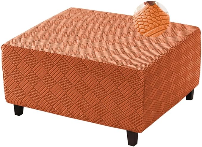 Square Ottoman Cover Large Stretch Storage Ottoman Bench Covers Slipcovers Cube Jacquard Covers for Square Ottomans Coffee Table Footrest Stool Cover with Elastic Bottom L Orange