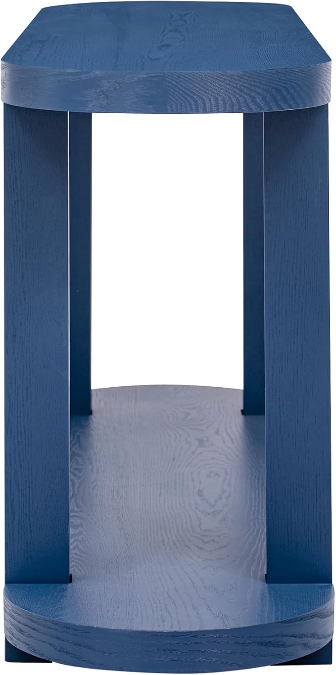 Modern Minimalist Console Table Entryway Table with Streamlined Desktop Design, 63'' Long Ash Veneer Curved Accent Sofa Table for Living Room Hallway Foyer Corridor (Navy Blue-VE)